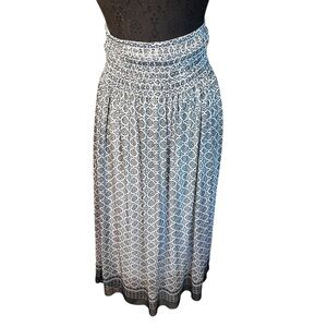 NWT Max Studio Medallion Print Blue Smock Waist Boho Maxi Skirt Small